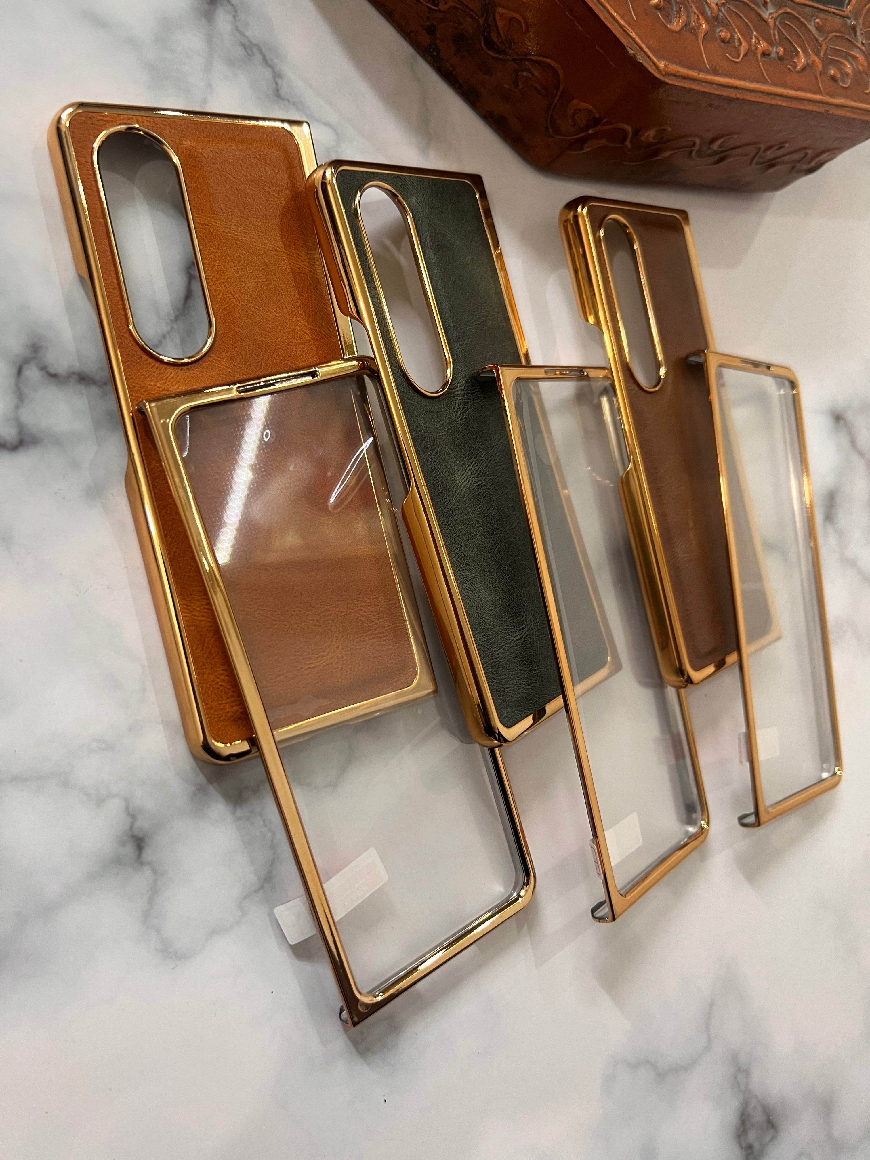 Samsung Galaxy Z Fold 4 Premium Leather Finish Cover - Brown - Guleel