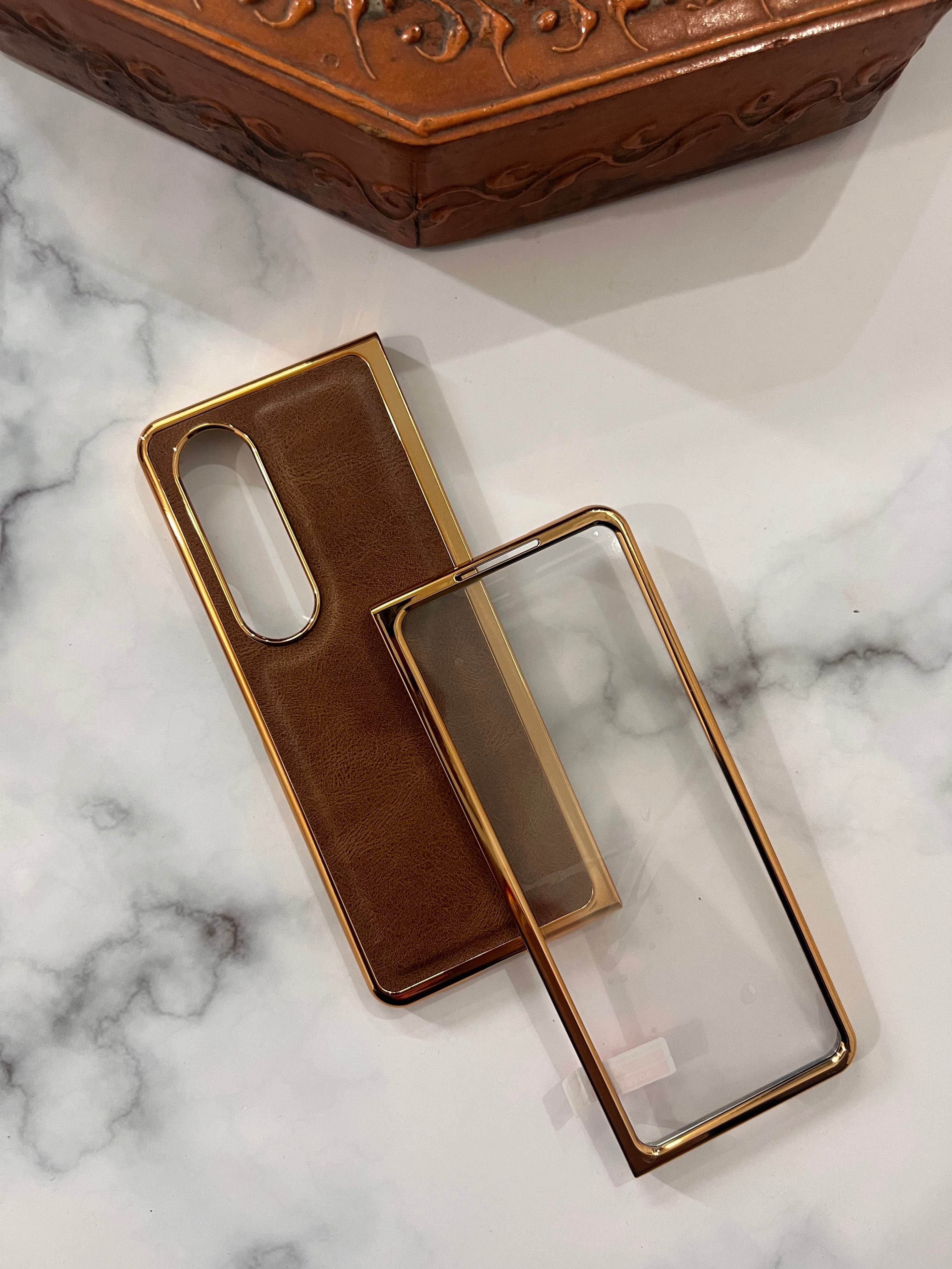 Samsung Galaxy Z Fold 4 Premium Leather Finish Cover - Dark Brown - Guleel