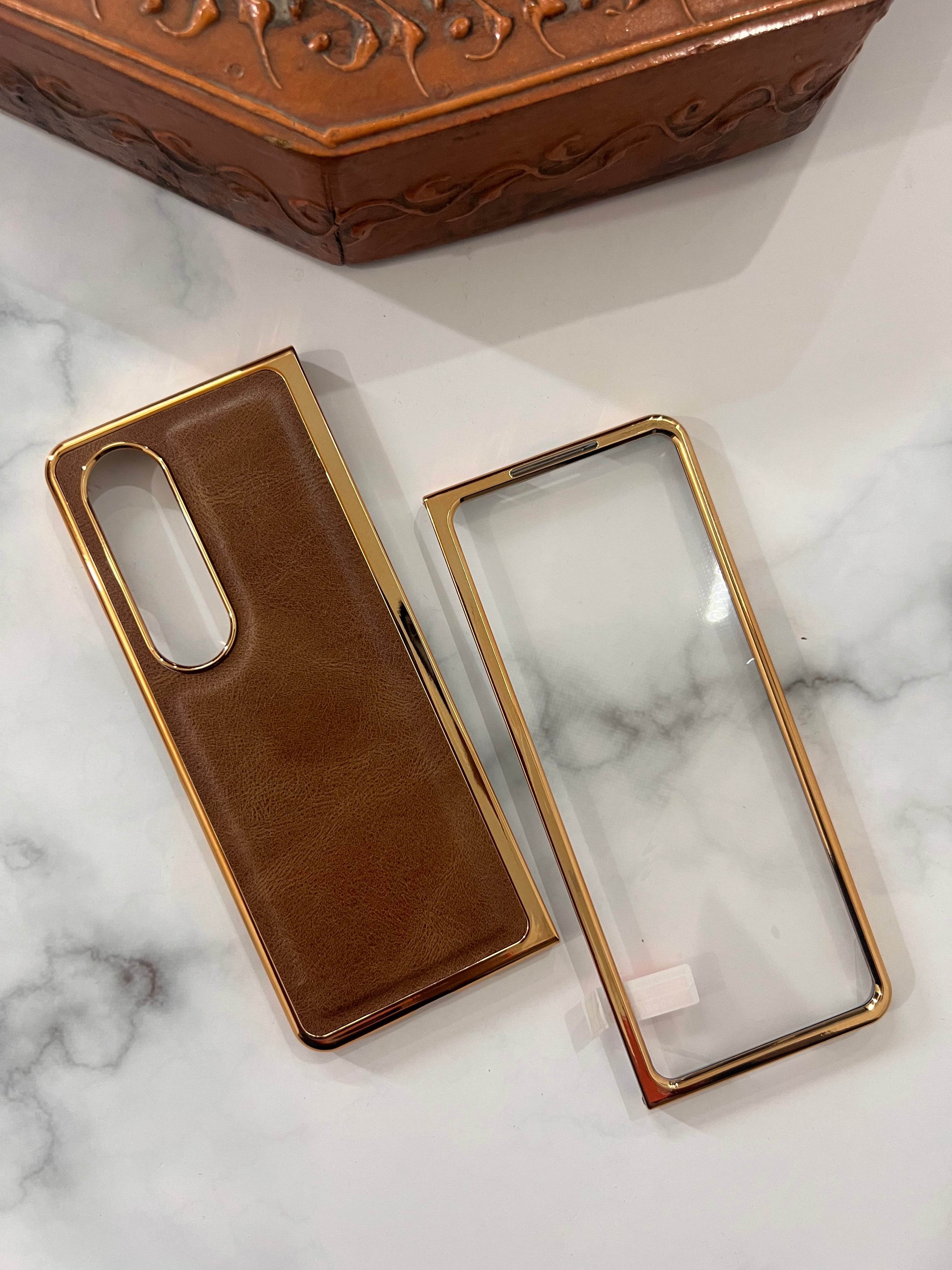 Samsung Galaxy Z Fold 4 Premium Leather Finish Cover - Dark Brown - Guleel