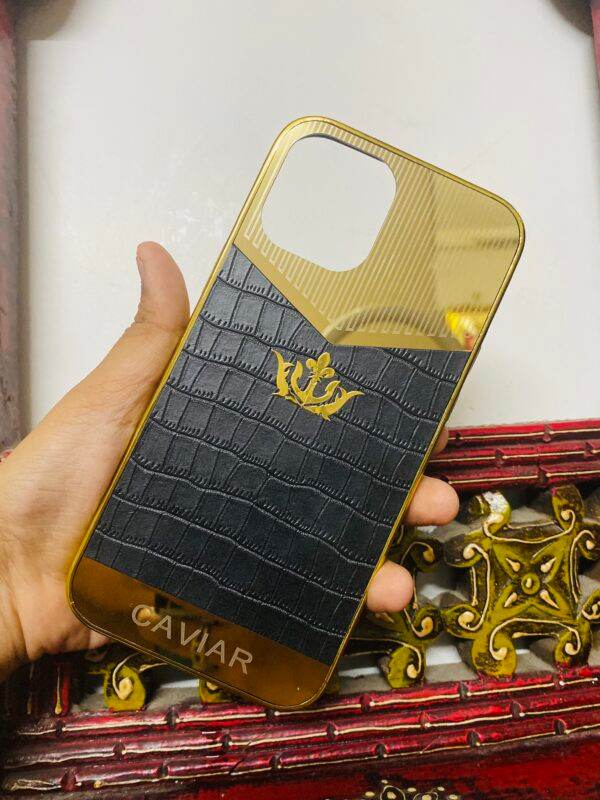 iPhone 12 Pro Max Premium Gold Plated Leather Finish Case - Crown - Guleel