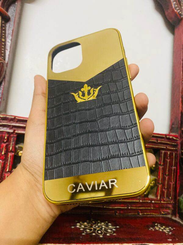 iPhone 12 Pro Max Premium Gold Plated Leather Finish Case - Crown - Guleel