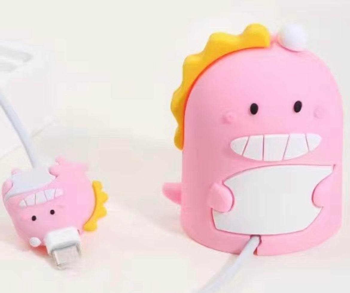 Silicone Cartoon Apple Watch Charging Case Cover - Pink Yellow - Guleel