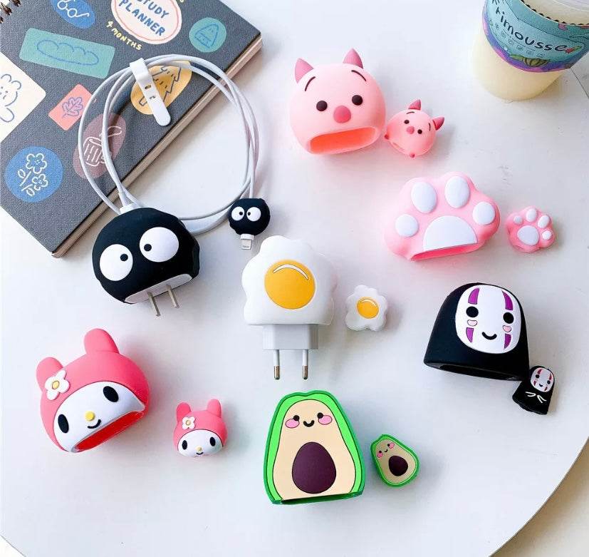 Silicone Cartoon iPhone Charger Case Cover for 18-20W Chargers - Pink Paw (with Wire Cover) - Guleel