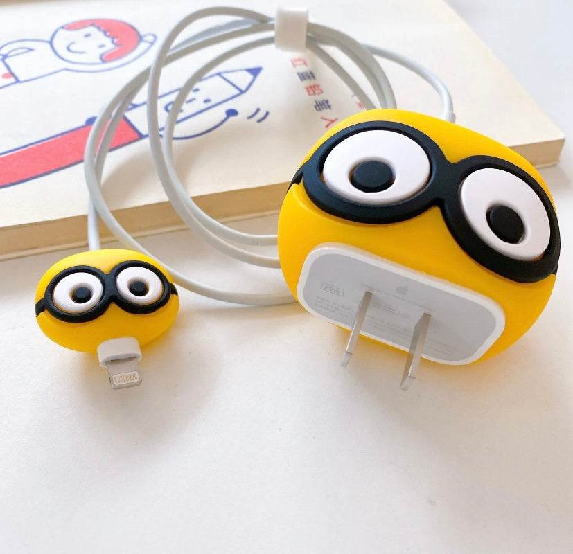 Silicone Cartoon iPhone Charger Cover for 18-20W Chargers - Red Yellow (with Wire Cover) - Guleel