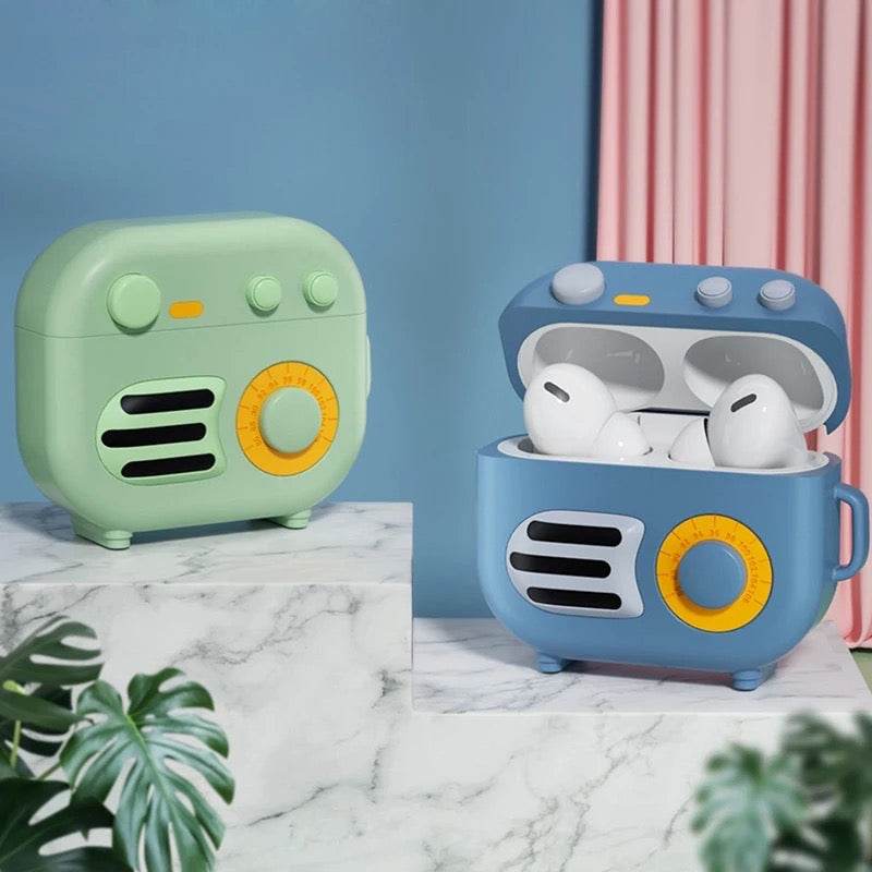 Airpod's 1 Cute Cartoon Silicone Apple Airpod's Case Cover ( Airpods Not Included ) Radio Style Blue - Guleel