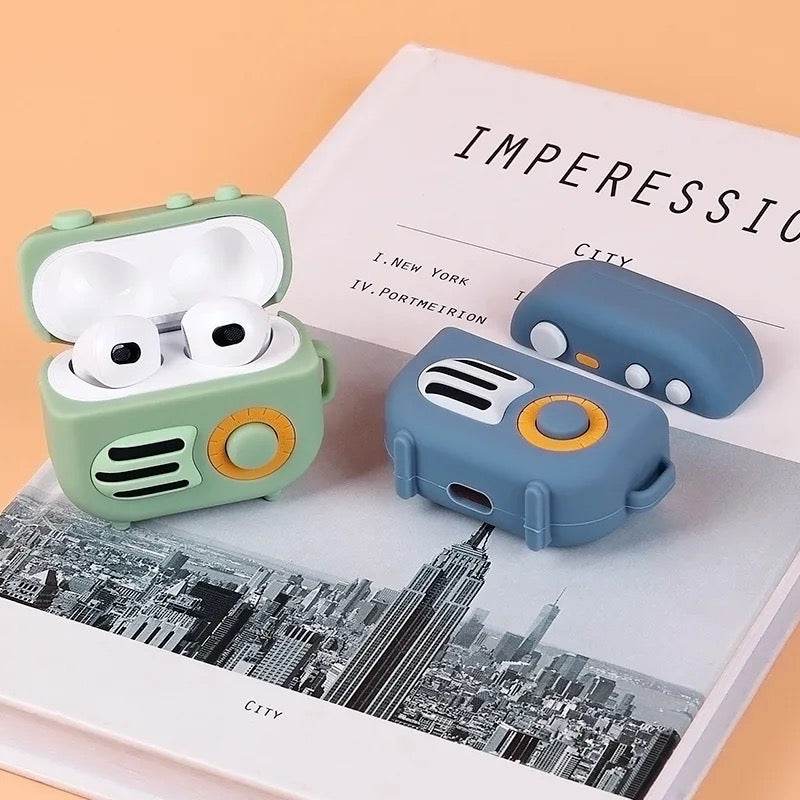 Airpod's Pro Cute Cartoon Silicone Apple Airpod's Case Cover ( Airpods Not Included ) Radio Style Blue - Guleel