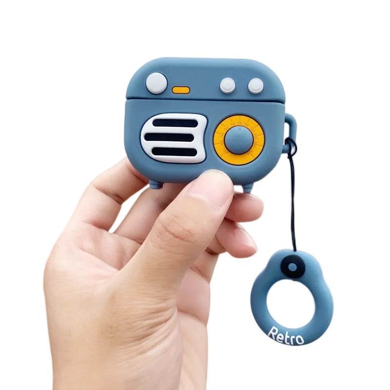 Airpod's 1 Cute Cartoon Silicone Apple Airpod's Case Cover ( Airpods Not Included ) Radio Style Blue - Guleel