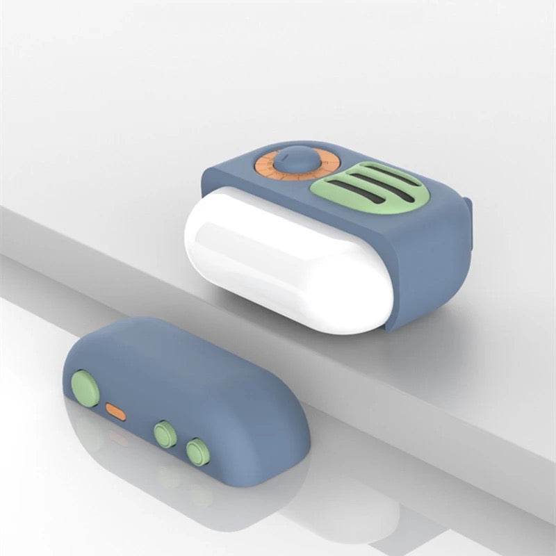 Airpod's Pro Cute Cartoon Silicone Apple Airpod's Case Cover ( Airpods Not Included ) Radio Style Blue - Guleel
