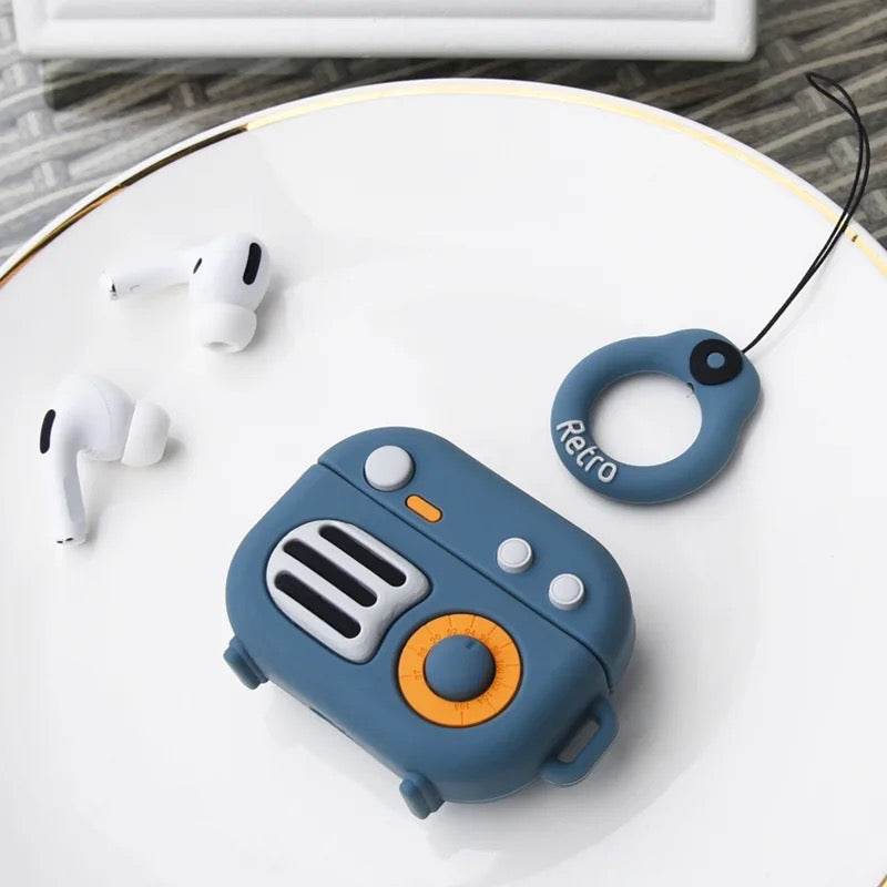 Airpod's 1 Cute Cartoon Silicone Apple Airpod's Case Cover ( Airpods Not Included ) Radio Style Blue - Guleel