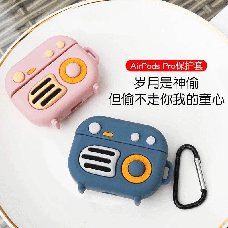 Airpod's Pro 2 Cute Cartoon Silicone Apple Airpod's Case Cover ( Airpods Not Included ) Radio Style Blue - Guleel