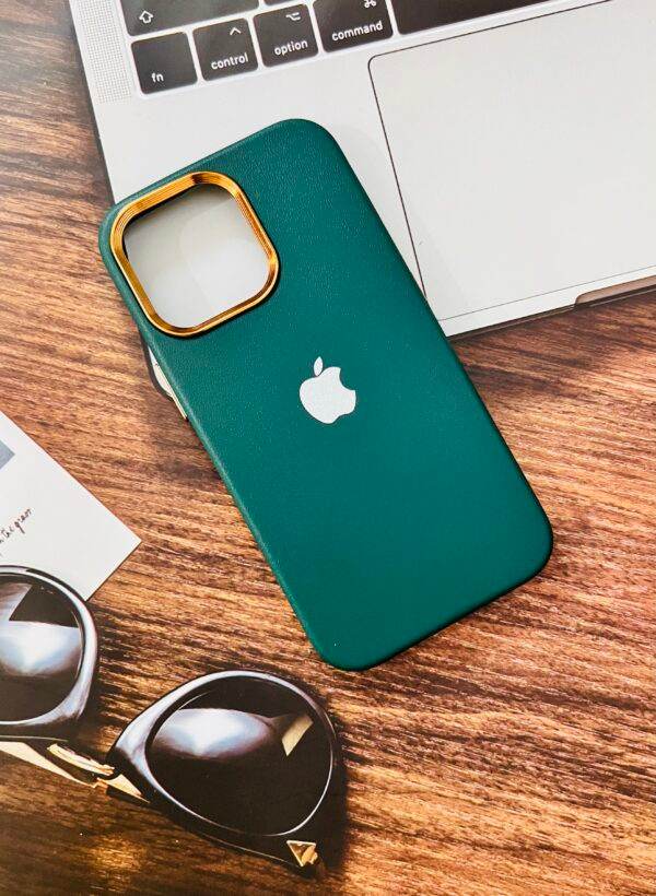 iPhone 13 Pro Premium Leather Finish Back Cover - Dark Green - Guleel
