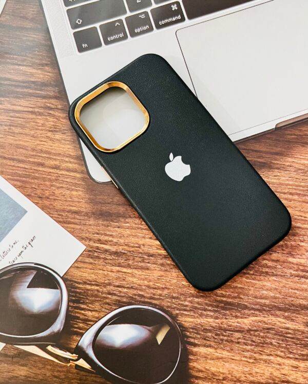 iPhone 13 Pro Premium Leather Finish Back Cover - Black - Guleel