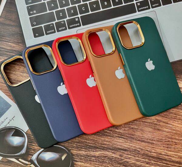 iPhone 13 Pro Premium Leather Finish Back Cover - Dark Green - Guleel