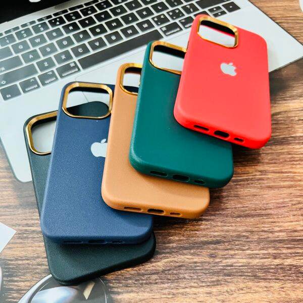 iPhone 13 Pro Premium Leather Finish Back Cover - Dark Green - Guleel