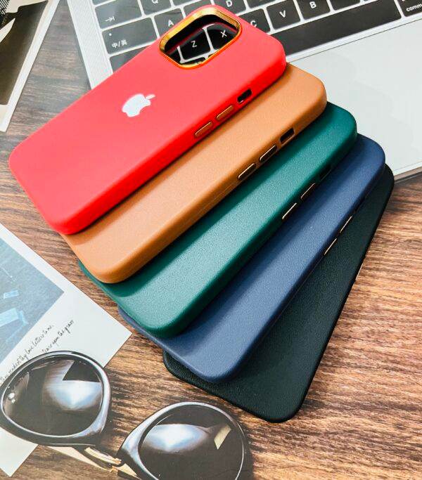 iPhone 13 Pro Premium Leather Finish Back Cover - Dark Green - Guleel