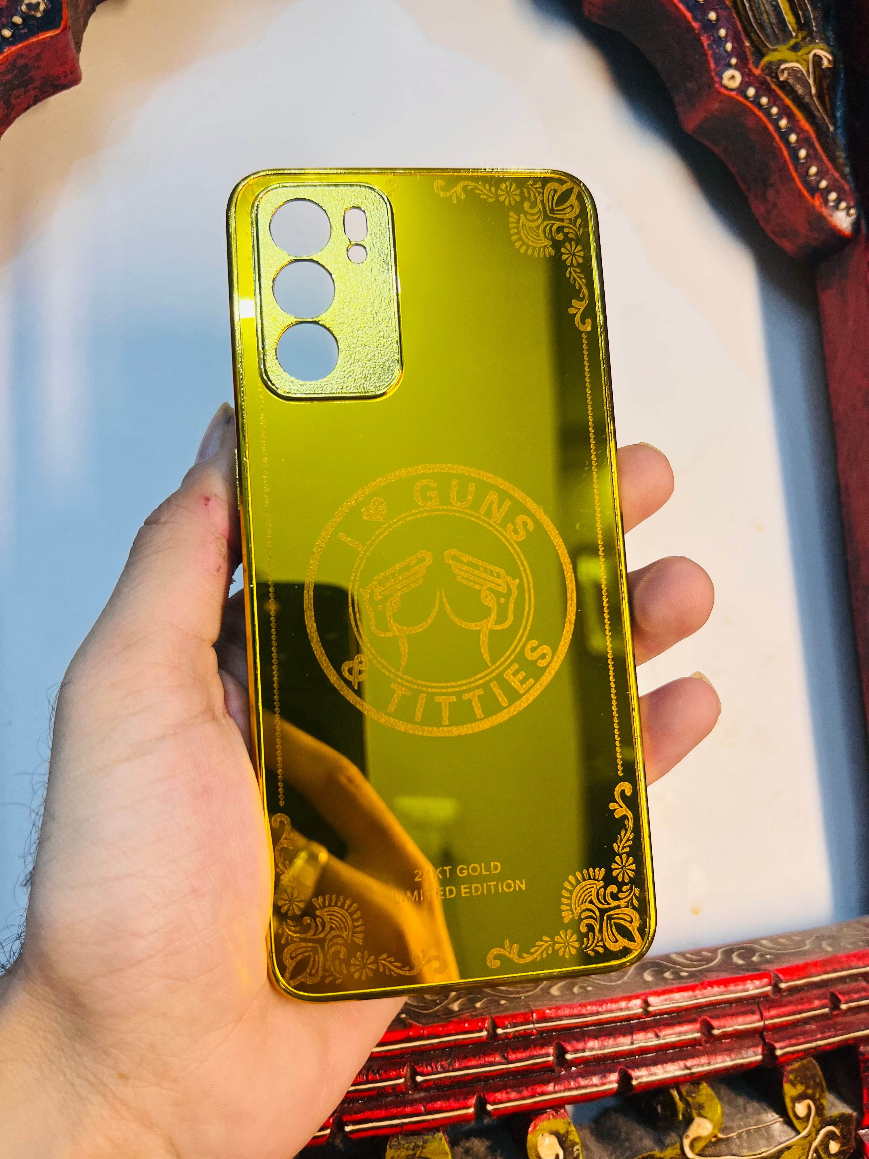 Oppo Reno 6 5G Premium Gold Plated Mirror Finish Case Cover - Guns - Guleel