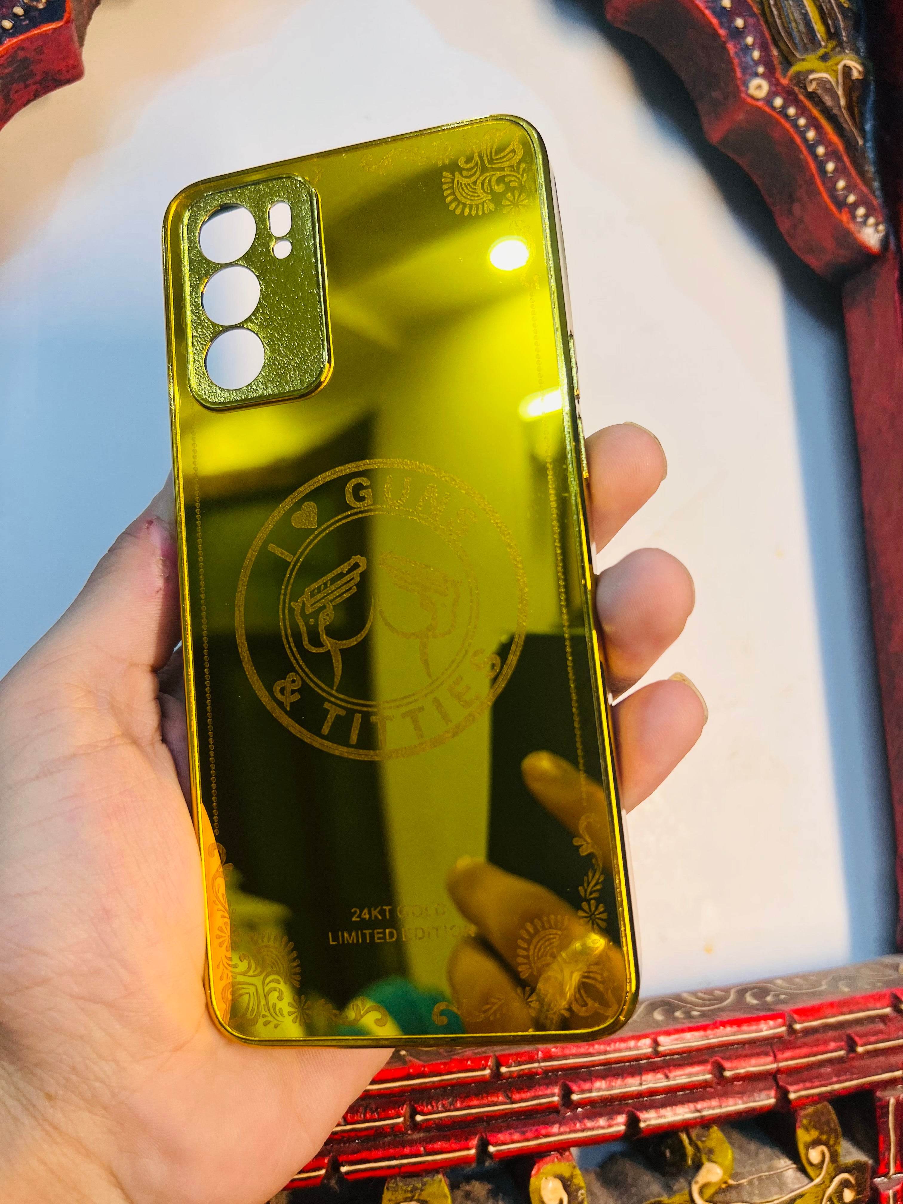 Oppo Reno 6 5G Premium Gold Plated Mirror Finish Case Cover - Guns - Guleel