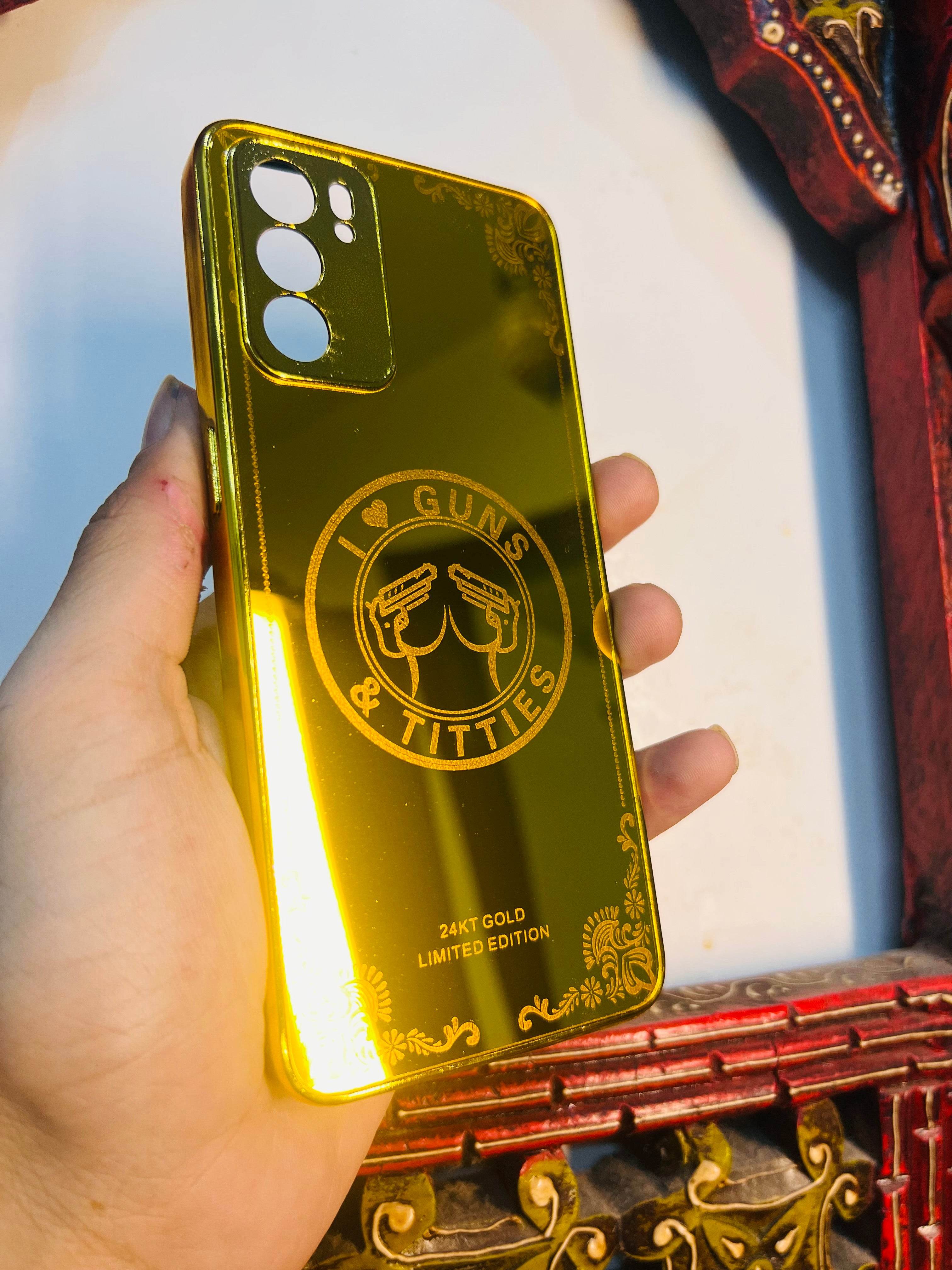 Oppo Reno 6 5G Premium Gold Plated Mirror Finish Case Cover - Guns - Guleel