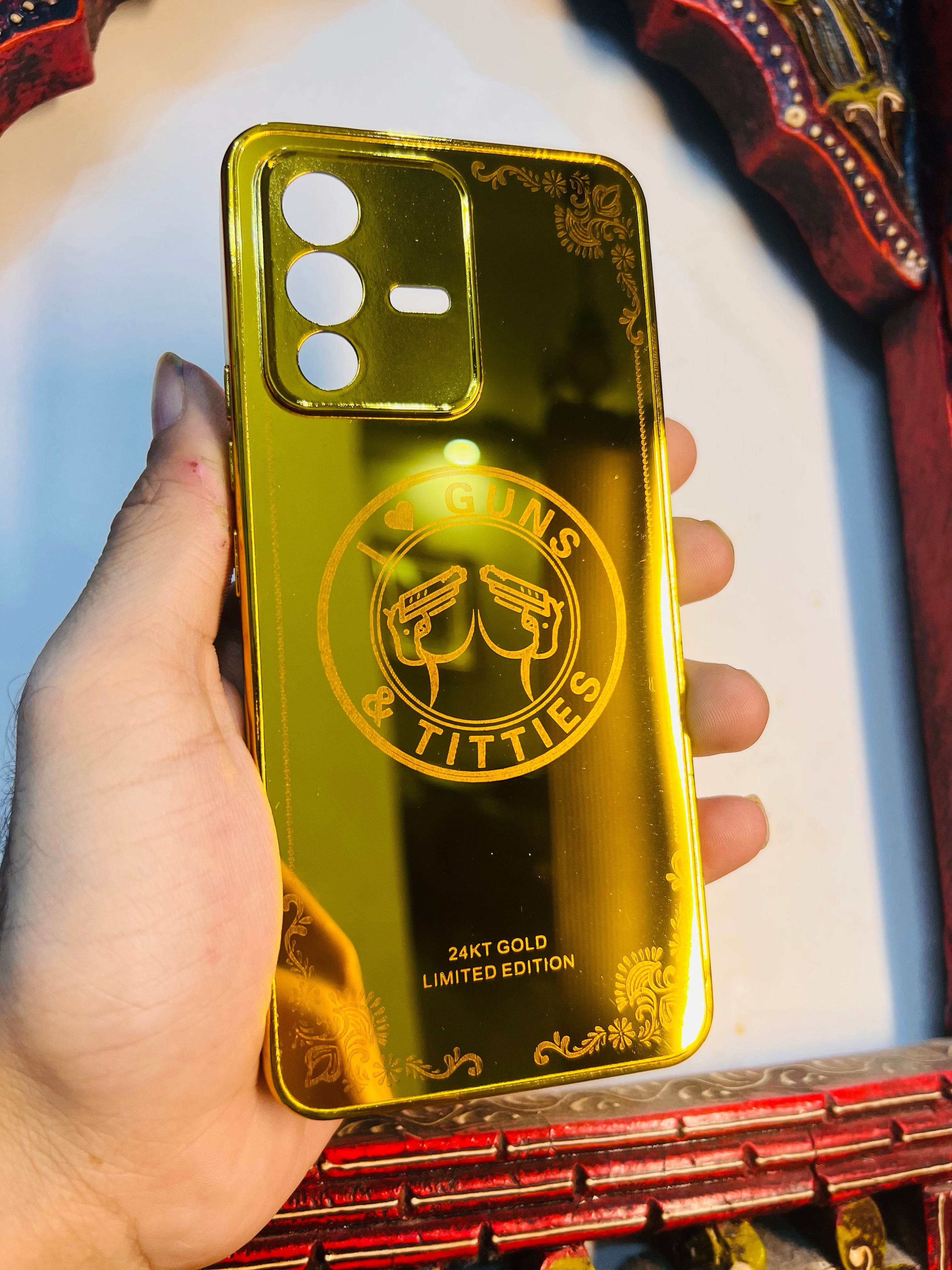 Vivo V23 5G Premium Gold Plated Mirror Finish Case Cover - Guns - Guleel