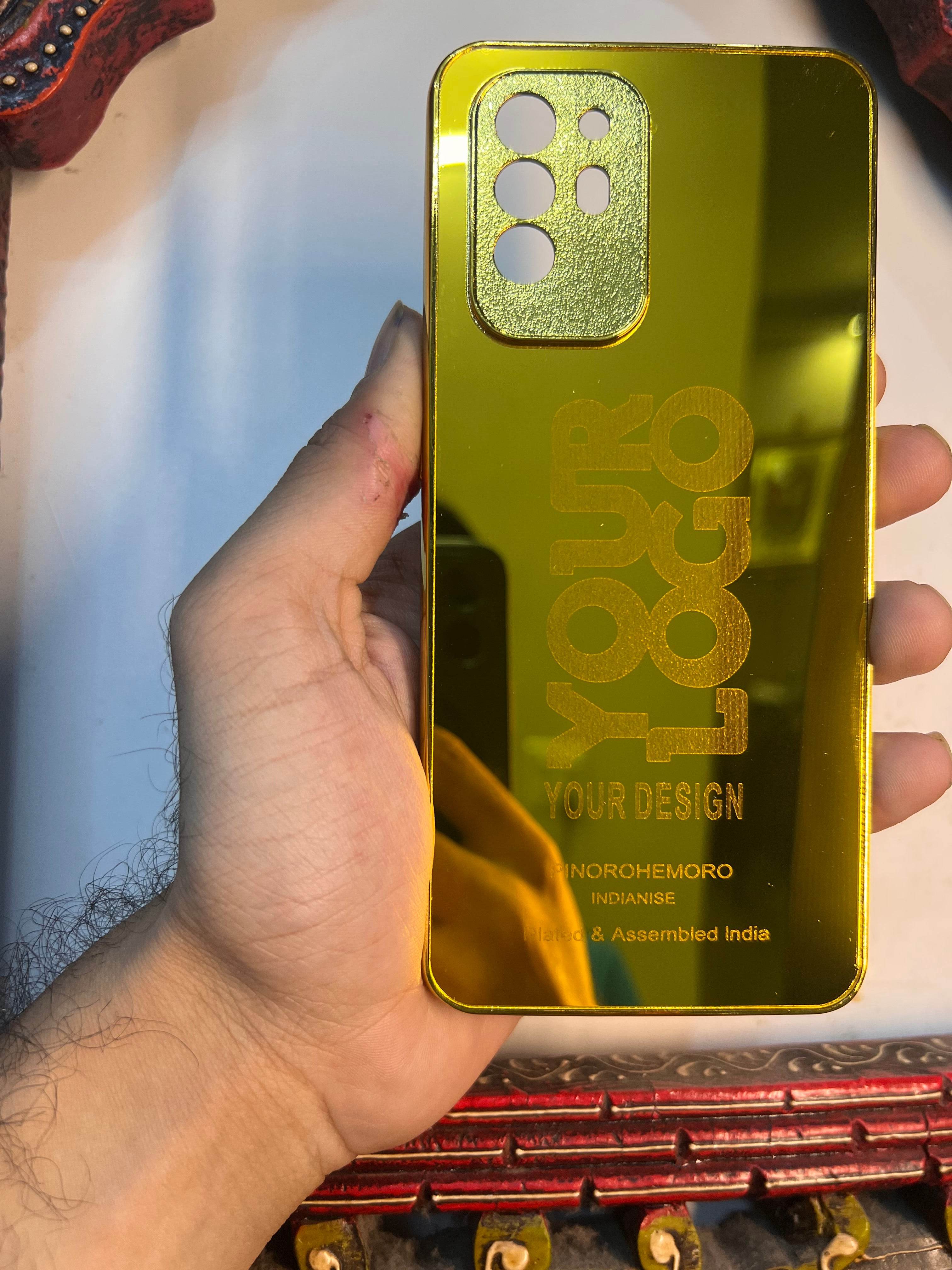 Oppo F19 Pro Plus Premium Gold Plated Mirror Finish Case Cover - Your Logo - Guleel