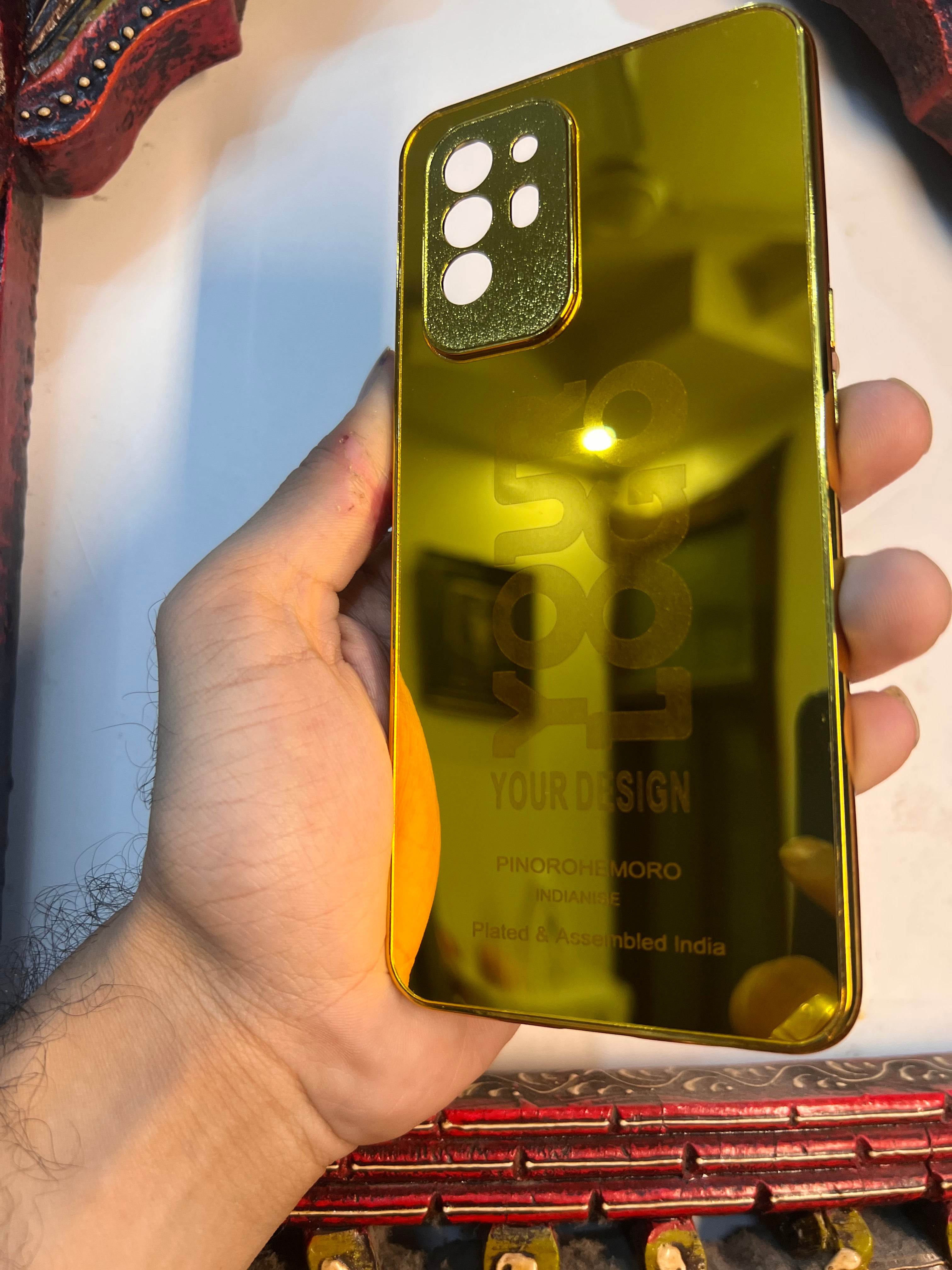 Oppo F19 Pro Plus Premium Gold Plated Mirror Finish Case Cover - Your Logo - Guleel