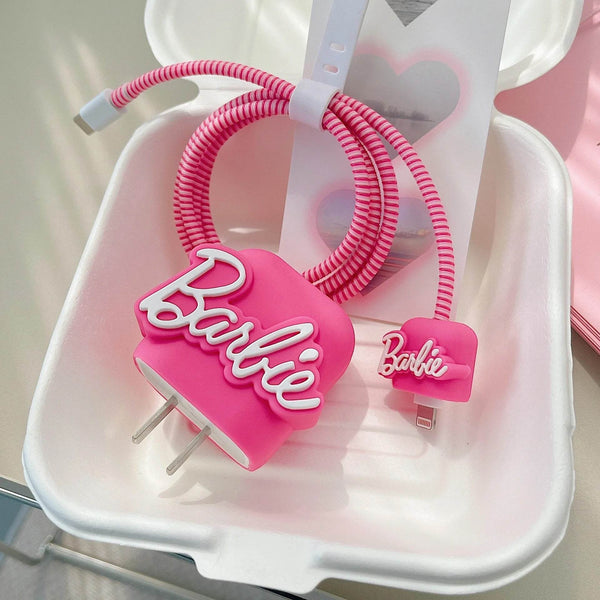 Silicone Cartoon iPhone Charger Case Cover for 18-20W Chargers - Barbie Special Edition ( With Wire Cover ) - Guleel