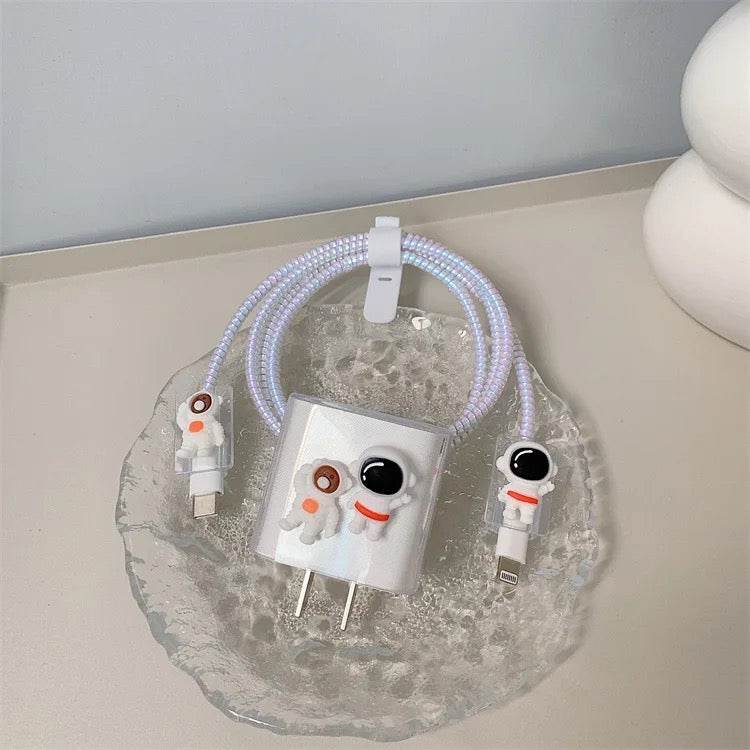 Silicone Transparent iPhone Charger Case Cover for 18-20W Chargers- Astronaut Special Edition (With Wire Cover) - Guleel