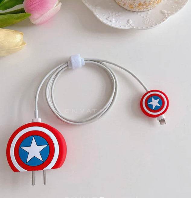 Samsung Cartoon Charger Case Cover for 25W Chargers- Captain America ( With Wire Cover ) - Guleel