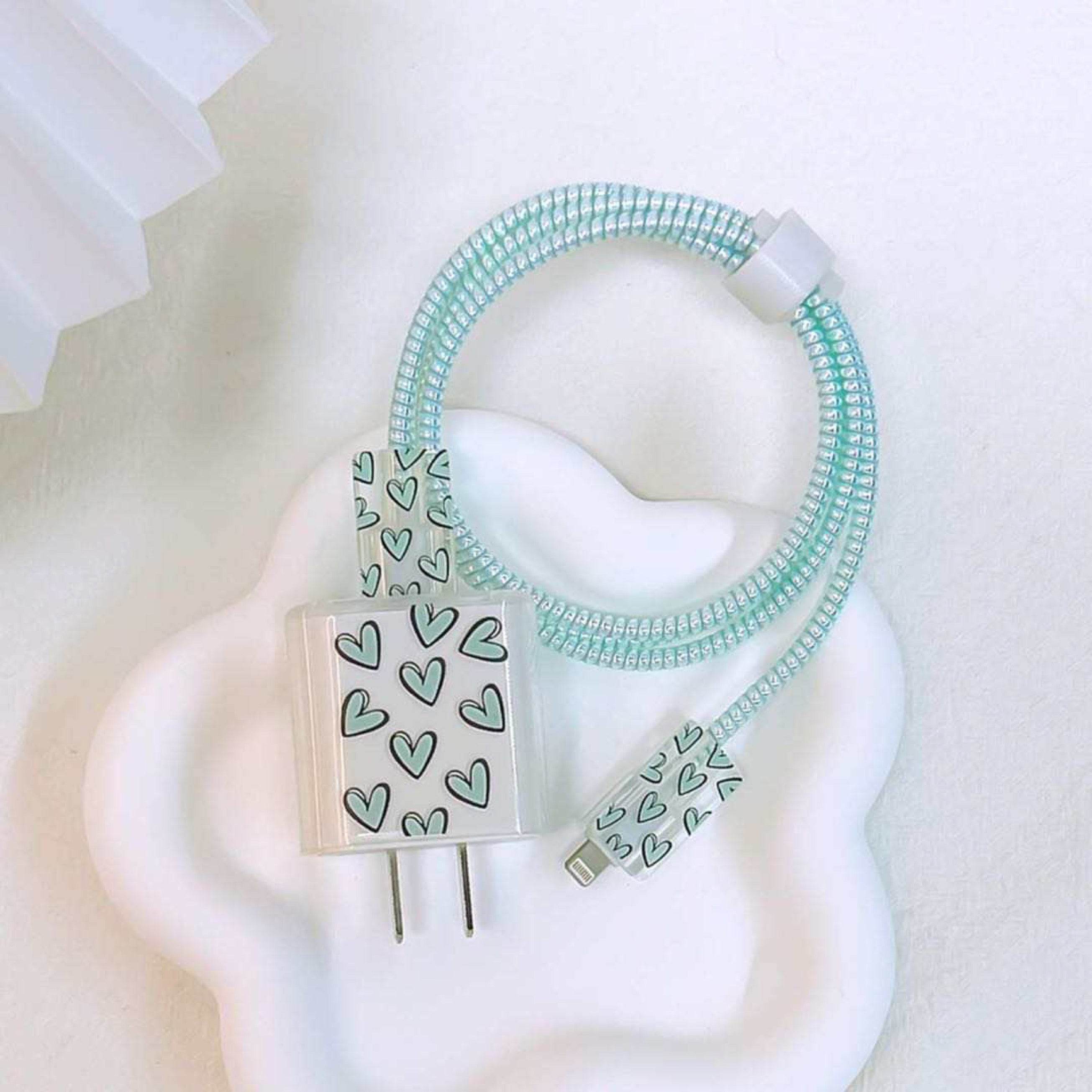 Silicone Transparent iPhone Charger Case Cover for 18-20W Chargers- Blue Heart (With Wire Cover) - Guleel