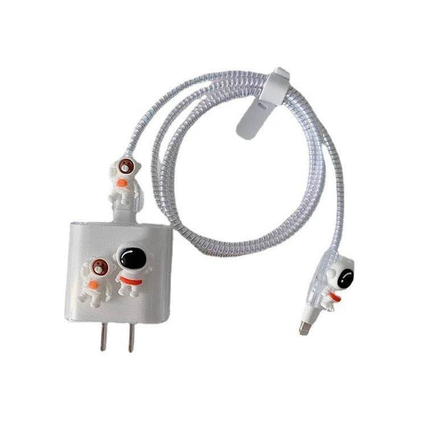 Silicone Transparent iPhone Charger Case Cover for 18-20W Chargers- Astronaut Special Edition (With Wire Cover) - Guleel