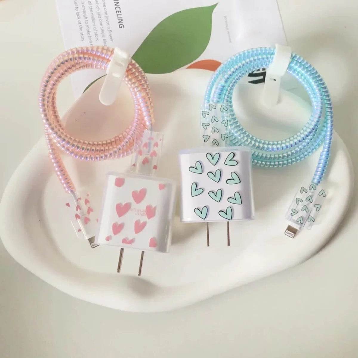 Silicone Transparent iPhone Charger Case Cover for 18-20W Chargers- Blue Heart (With Wire Cover) - Guleel