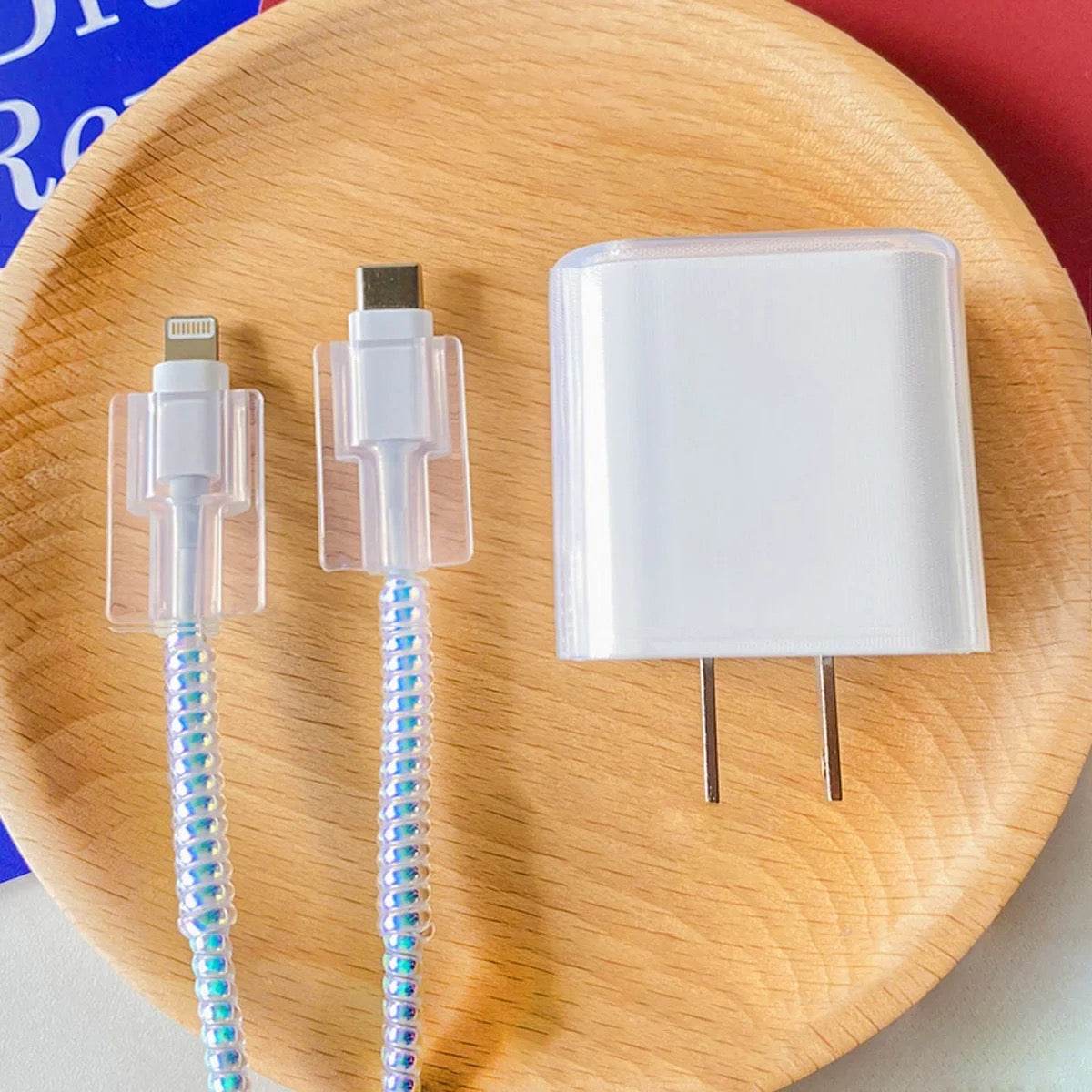 Silicone Transparent iPhone Charger Case Cover for 18-20W Chargers- Blue Heart (With Wire Cover) - Guleel