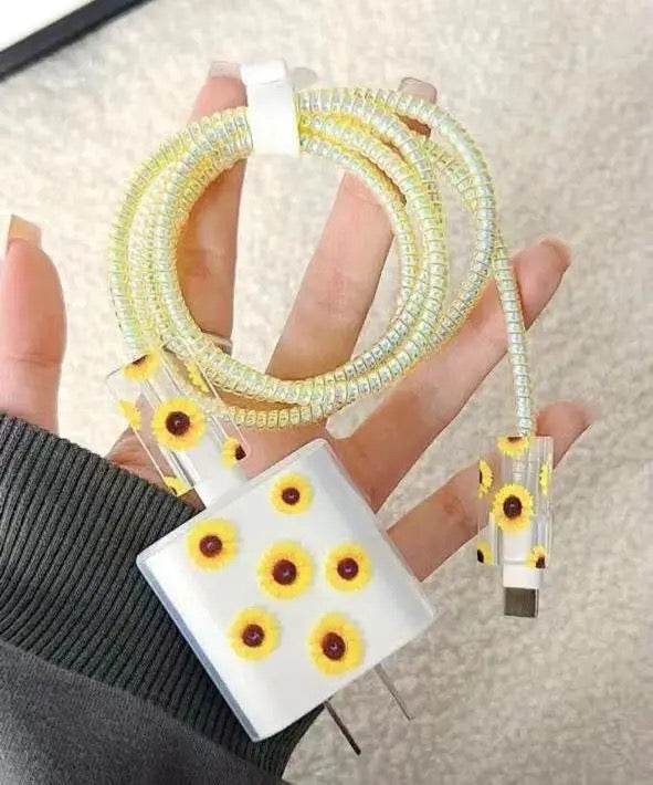 Silicone Transparent iPhone Charger Case Cover for 18-20W Chargers- Sunflower Special Edition (With Wire Cover) - Guleel