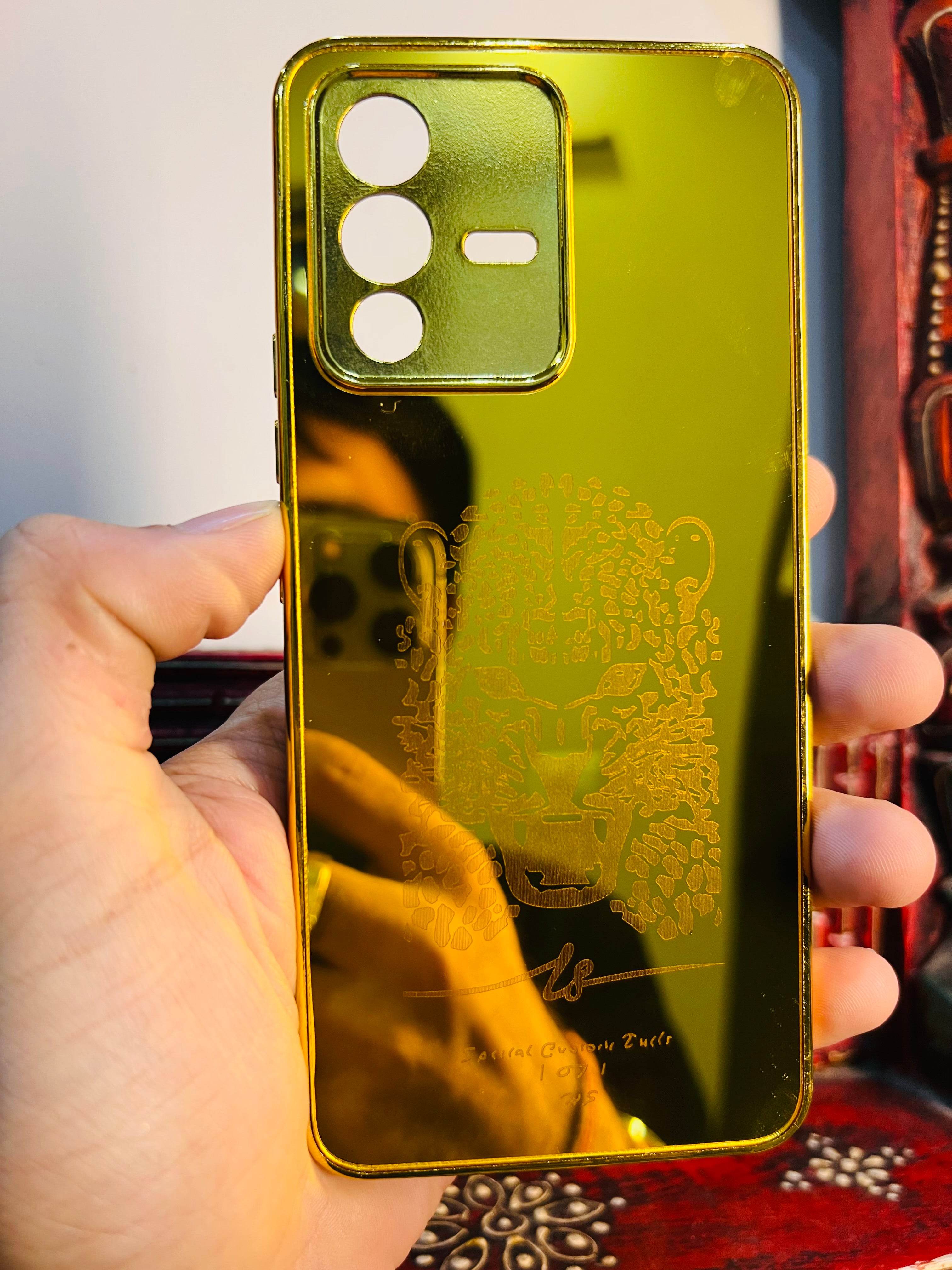 Vivo V23 5G Gold Plated Back Case Cover - Tiger New Design - Guleel