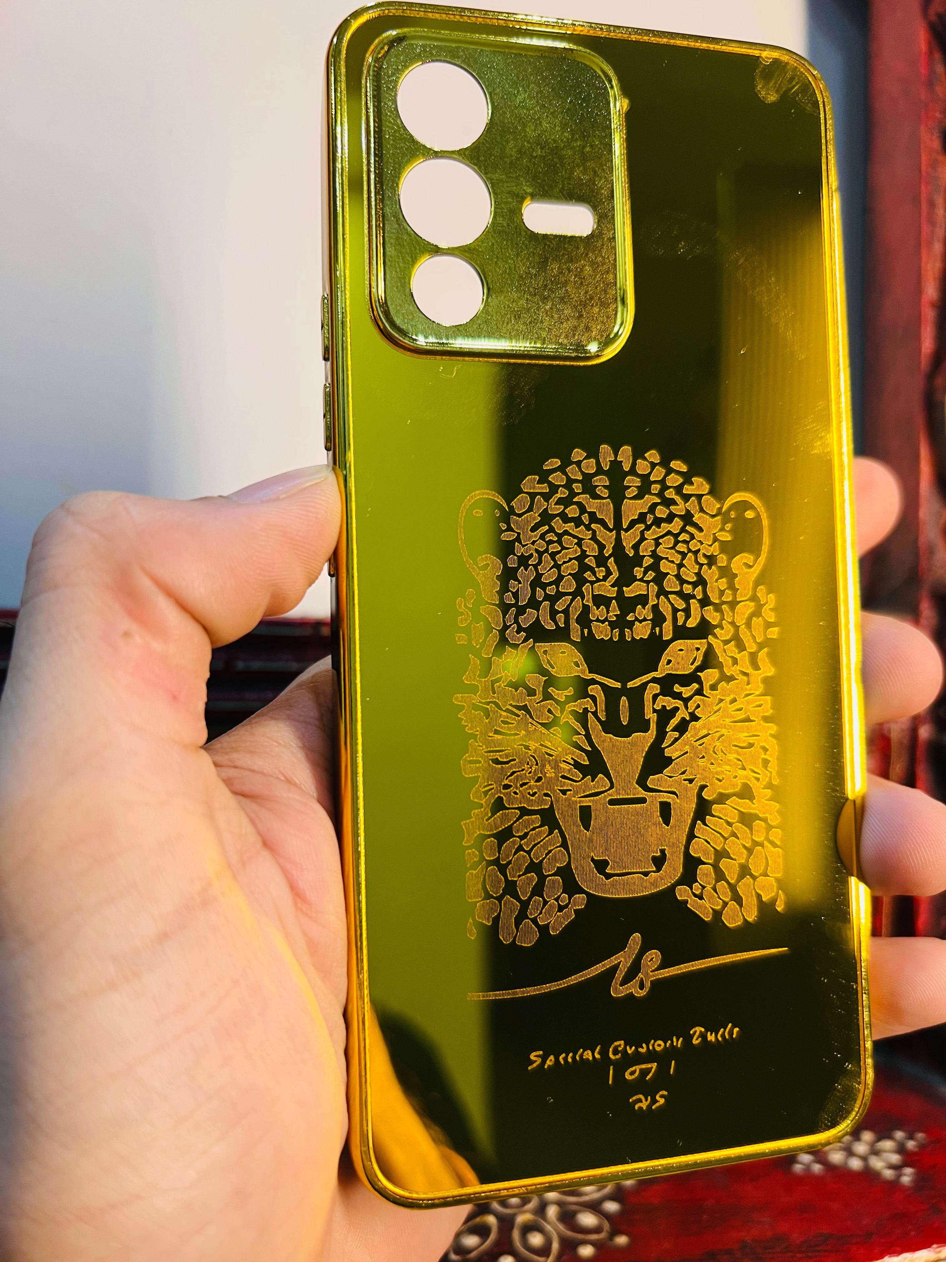 Vivo V23 5G Gold Plated Back Case Cover - Tiger New Design - Guleel