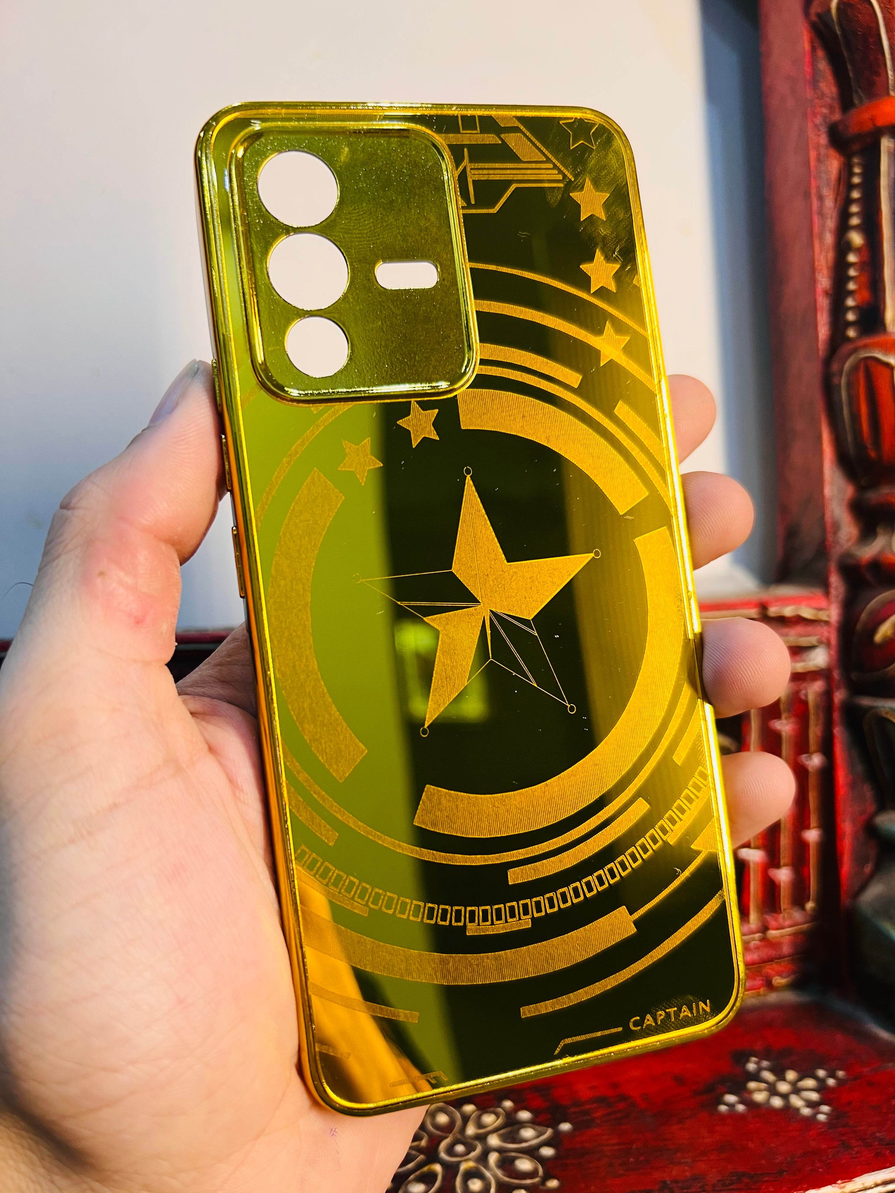Vivo V23 5G Gold Plated Back Case Cover - Captain America - Guleel