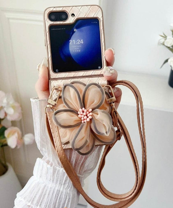 Premium Leather Flower Design with Pearls Chain Case - Guleel