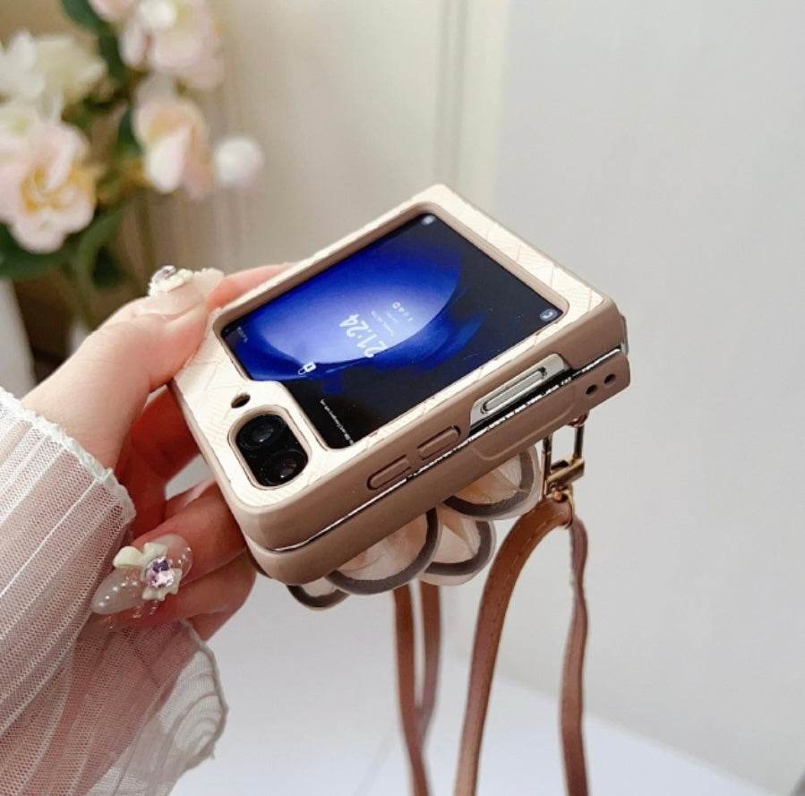 Premium Leather Flower Design with Pearls Chain Case - Guleel