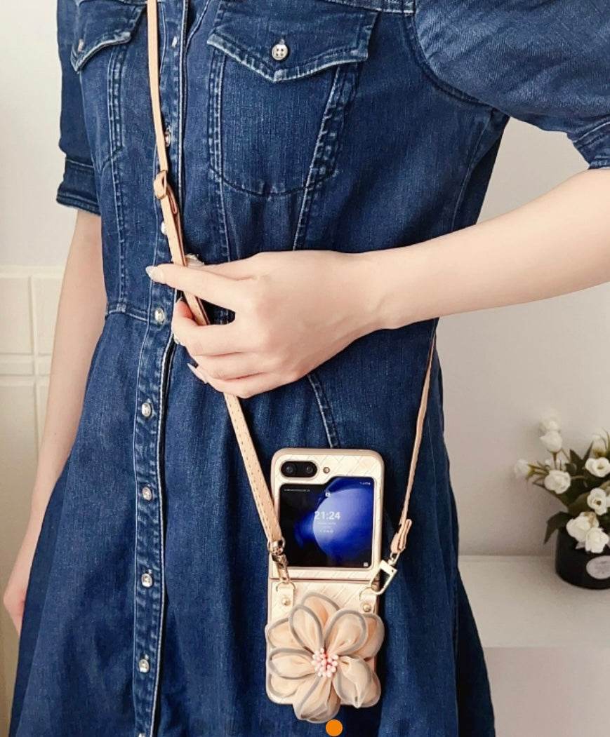 Premium Leather Flower Design with Pearls Chain Case - Guleel