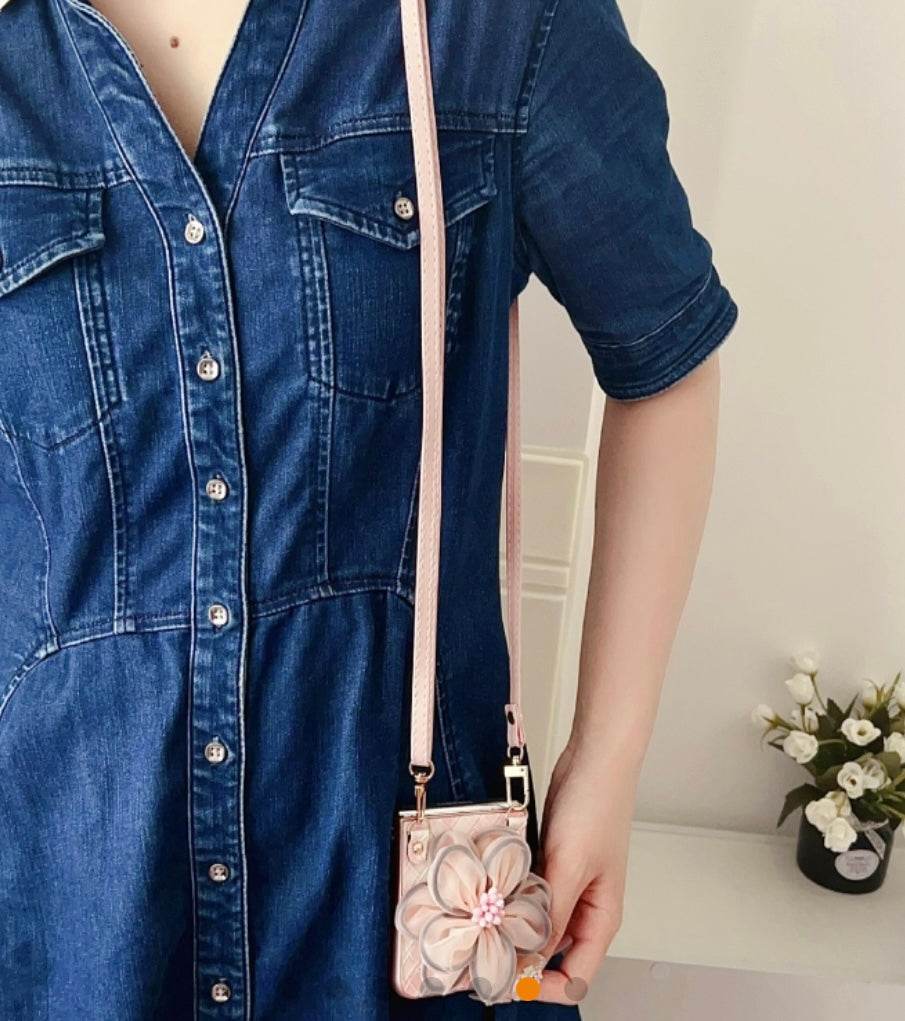 Premium Leather Flower Design with Pearls Chain Case - Guleel