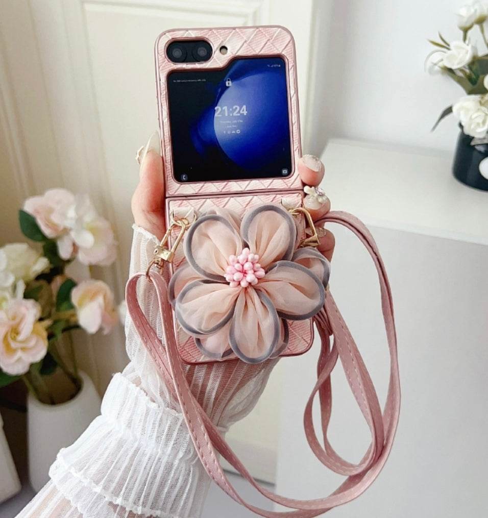 Premium Leather Flower Design with Pearls Chain Case - Guleel