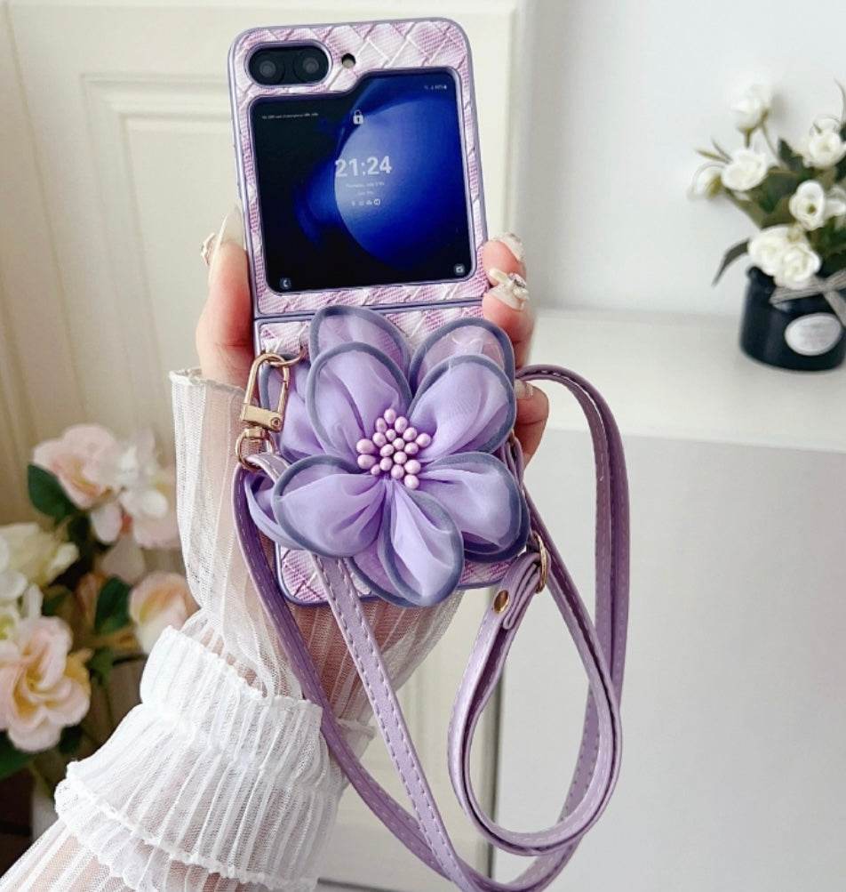 Premium Leather Flower Design with Pearls Chain Case - Guleel
