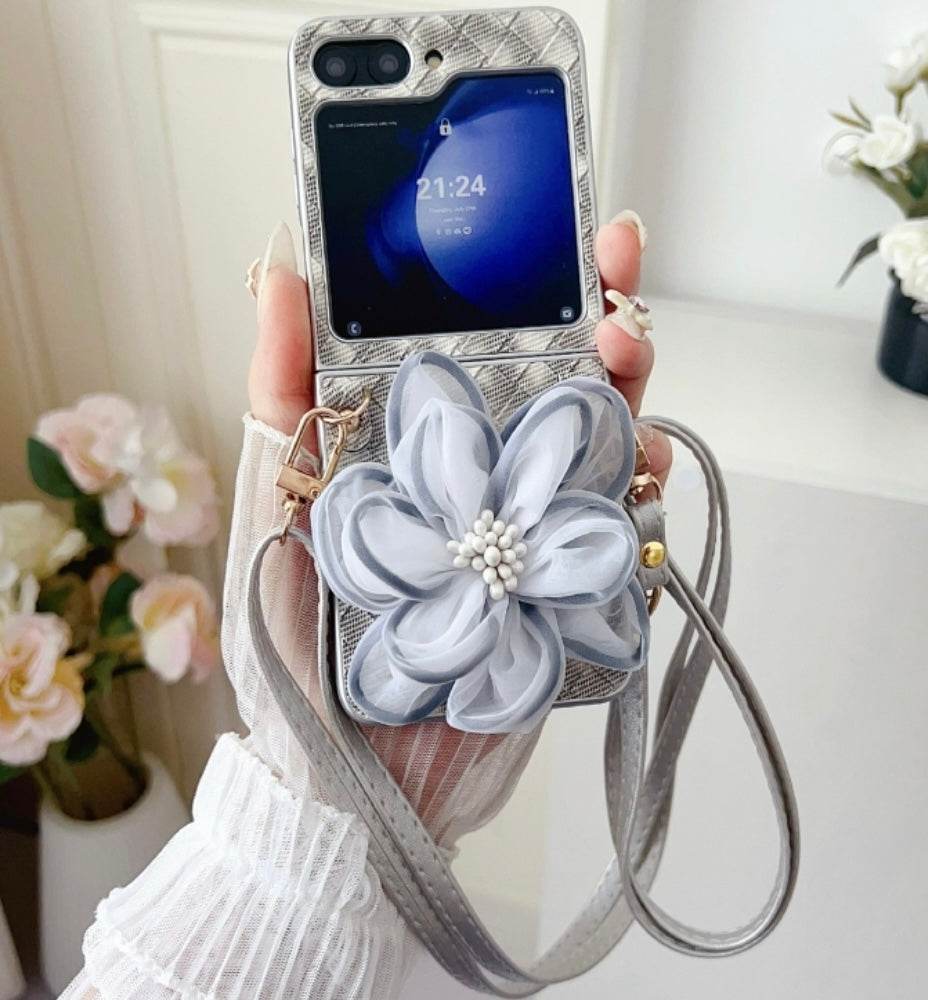 Premium Leather Flower Design with Pearls Chain Case - Guleel