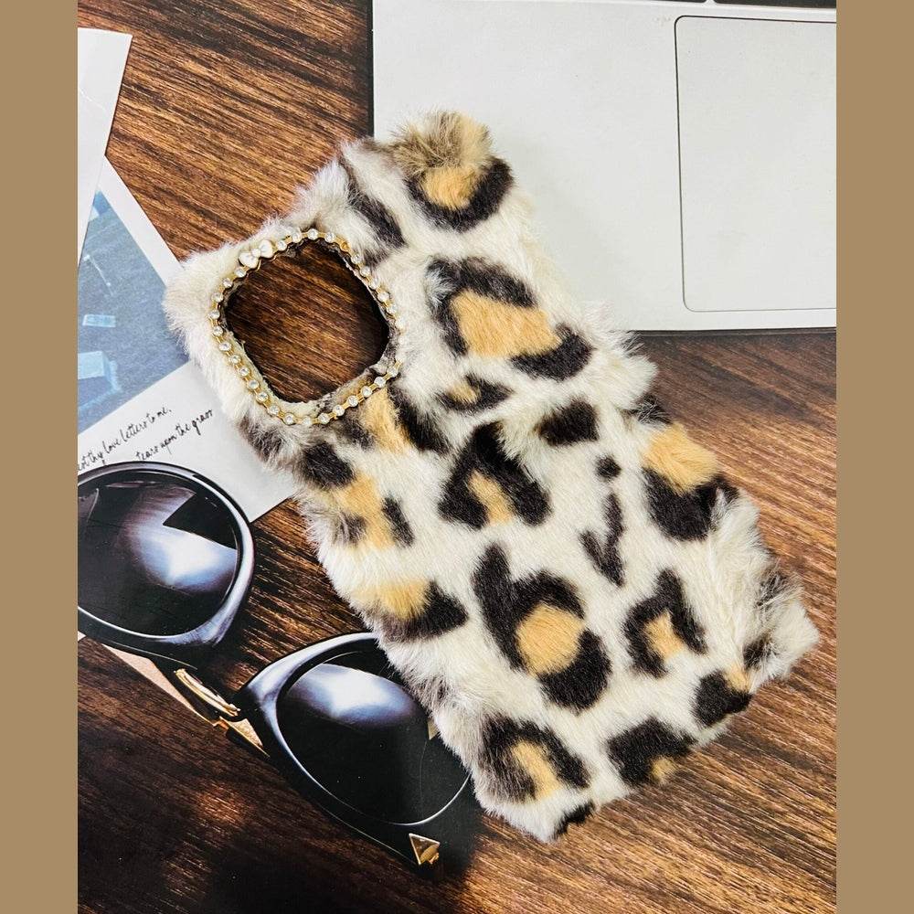 iPhone 12 Pro Max Premium Cute Fur Fluffy Back Cover - White Brown - Guleel