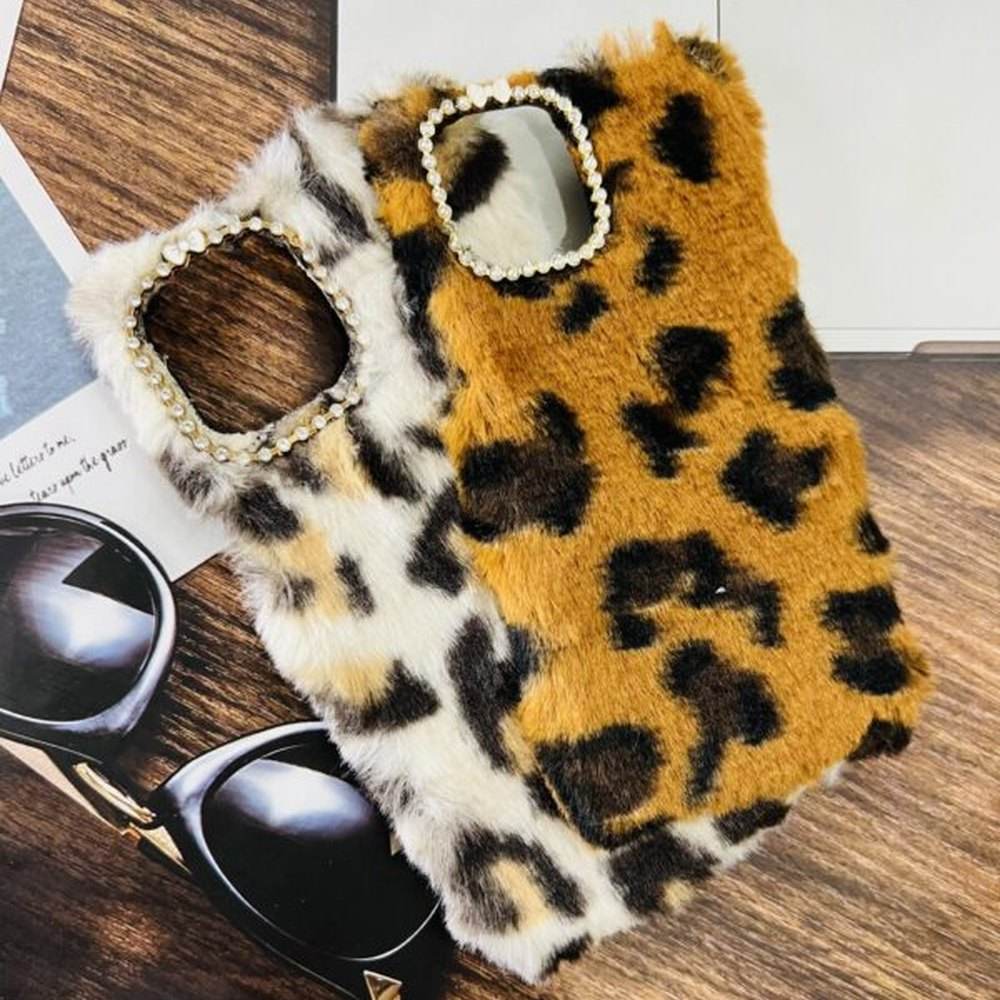 iPhone 12 Pro Max Premium Cute Fur Fluffy Back Cover - White Brown - Guleel