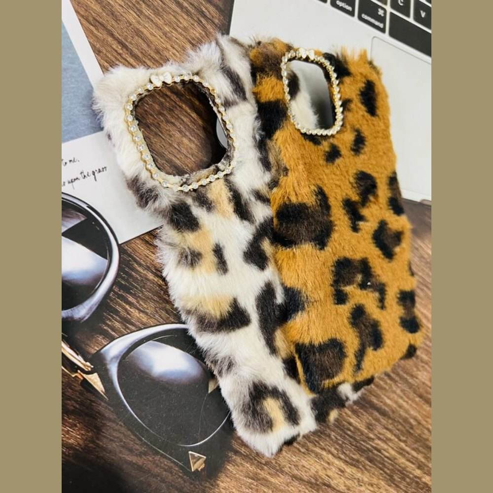 iPhone 12 Pro Max Premium Cute Fur Fluffy Back Cover - White Brown - Guleel