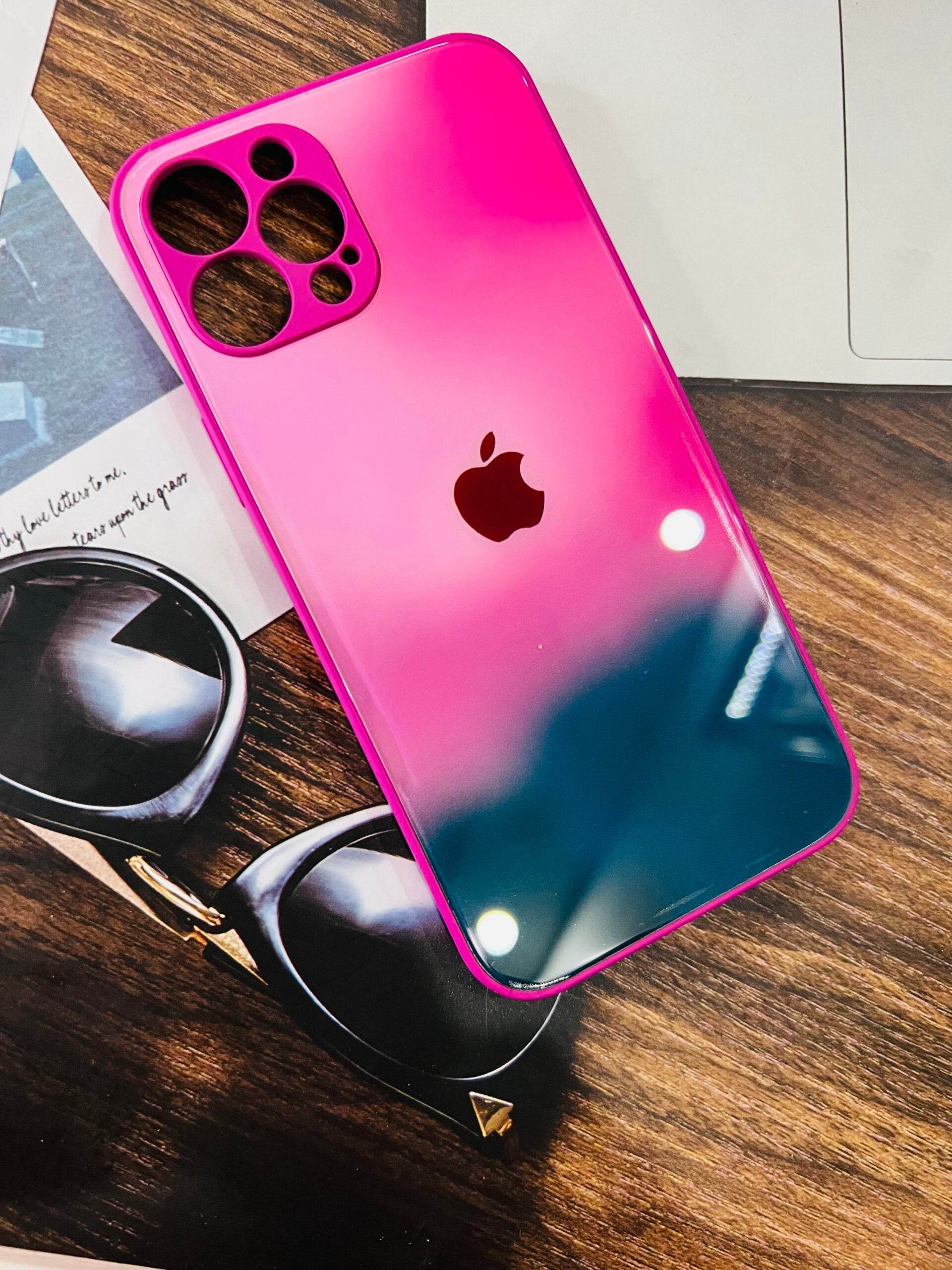 iPhone 12 Pro Max Premium Glass Finish Case - Pink Green - Guleel