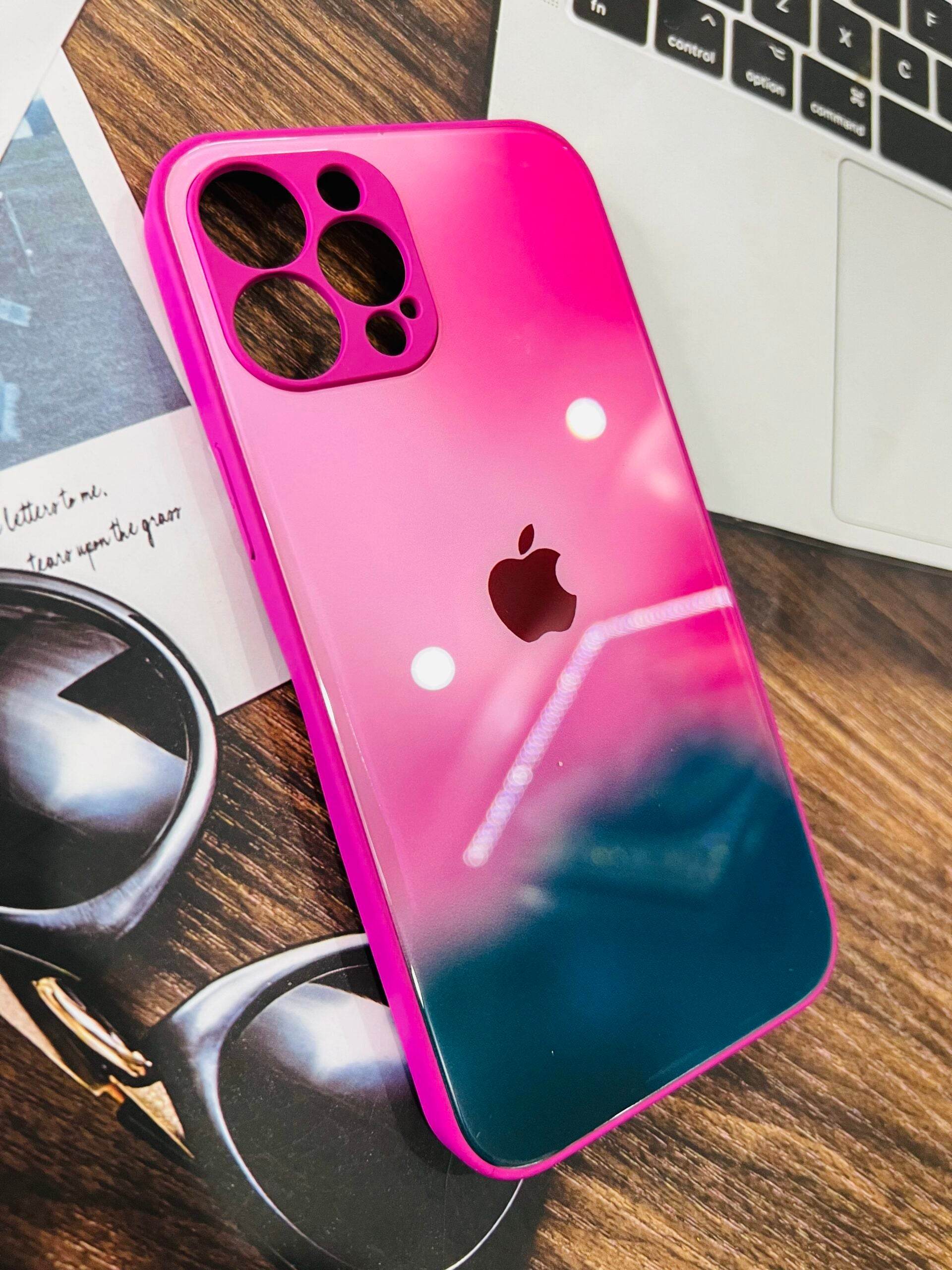 iPhone 12 Pro Max Premium Glass Finish Case - Pink Green - Guleel