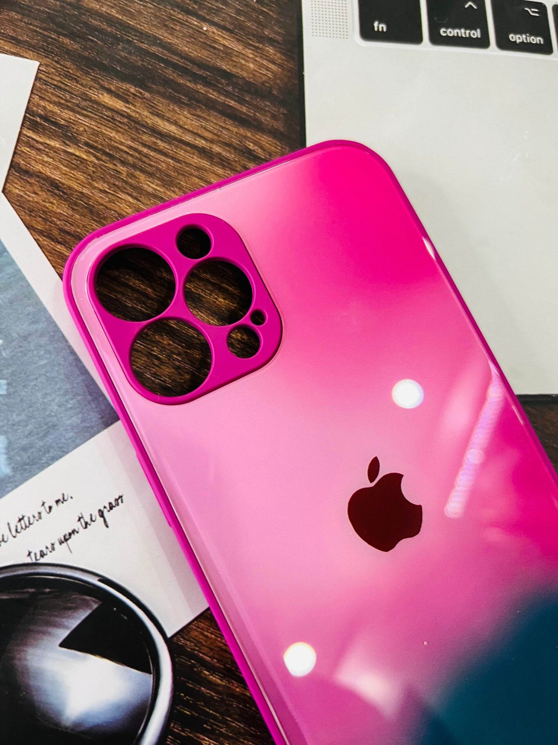 iPhone 12 Pro Max Premium Glass Finish Case - Pink Green - Guleel