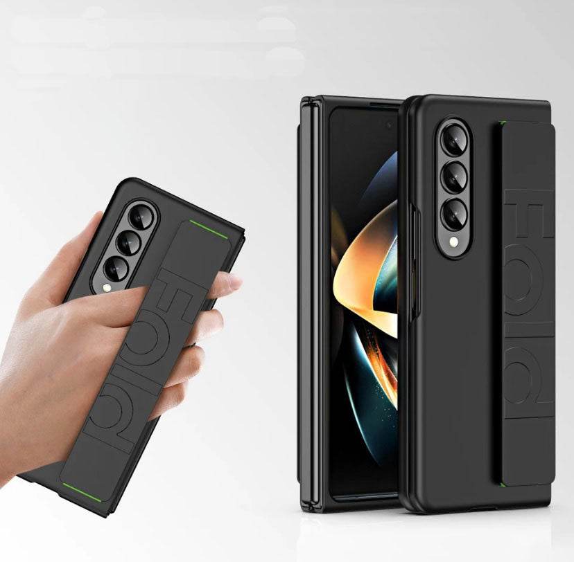 Samsung Galaxy Z Fold 4 Premium Perfect Grip Stand Holder Strap Design Shock Proof Mobile Cover - Black - Guleel